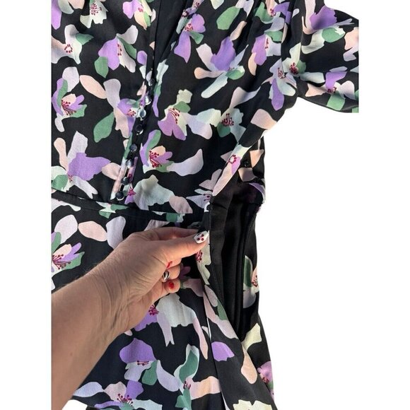 Equipment Femme Woman’s Sz 2 Danette Black Lavender Floral Silk Dress - Picture 9 of 13